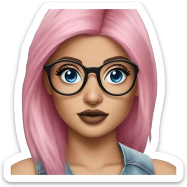 Photo Realistic kylie jenner stylish pink hair BLUE eyes and glasses edgy sticker