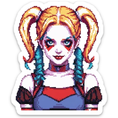 Harley Quinn two-toned hair in pigtails sticker