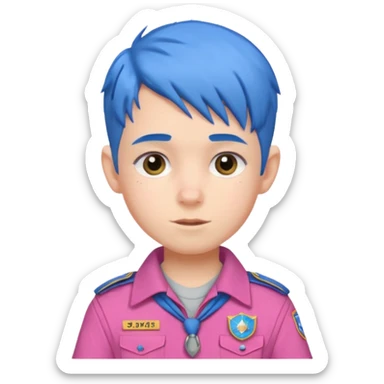 scout boy with very pink scout uniform, blue haired sticker