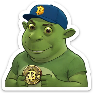 Shrek with Bitcoin sticker