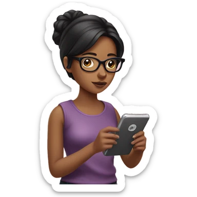 girl with glasses and dark hair reading on a pink smart phone sticker
