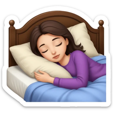 Brunette girl in Cozy bed sleeping, pretty eyelashes, light skin sticker