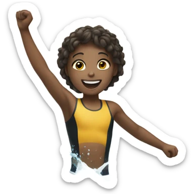 a girl cheering for a boy who is swimming sticker