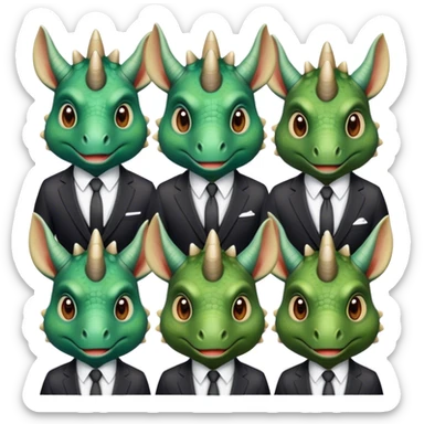 faces of different office green triceratops in a suit sticker
