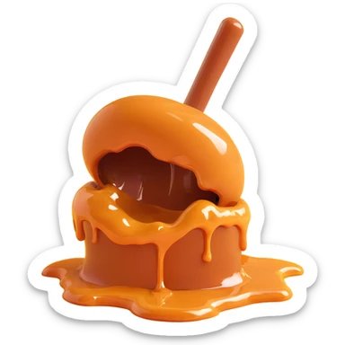 a caramel candy with a bite taken out, showing gooey inside, on a transparent background sticker