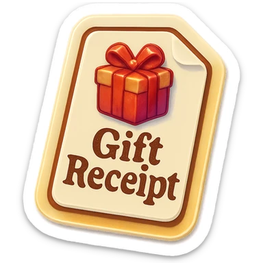 Edit the emoji style image of a paper gift receipt to clearly represent a gift receipt for exchanging a gift. Include a gift icon or bow on the paper and make the words 'Gift Receipt' visible on the simple white paper. It should not look like a box, but a flat paper sheet with clear gift exchange symbolism. sticker