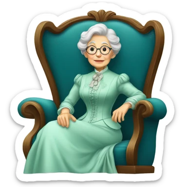 Elegant old lady sit in Victorian chair sticker