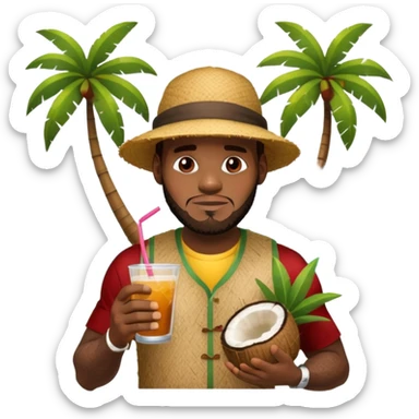 LeBron on a island drinking something out of a coconut  sticker