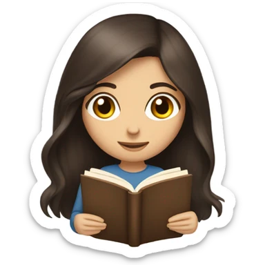 Dark brown hair brown eyes long hair white woman reading a book sticker