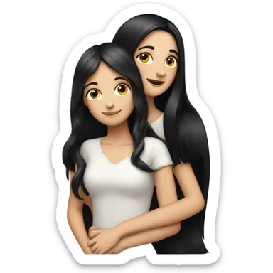 Two white girls with long black hair hugging. sticker
