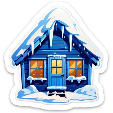 Blue wooden hut, in winter sticker