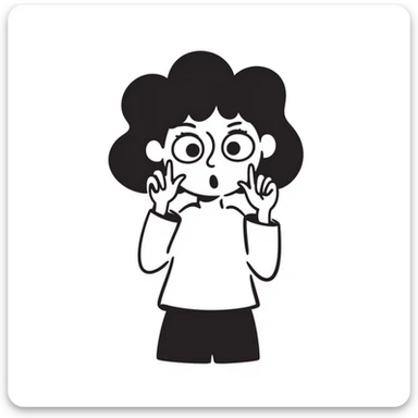 hand-drawn doodle of a person peeking through their fingers, looking scared, sketchy lines sticker