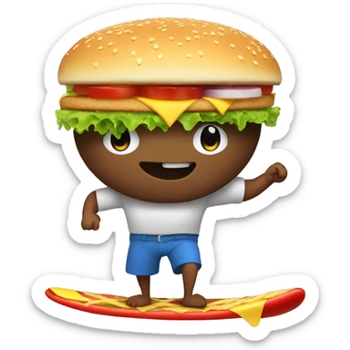 Vat holding a burger while surfing sticker