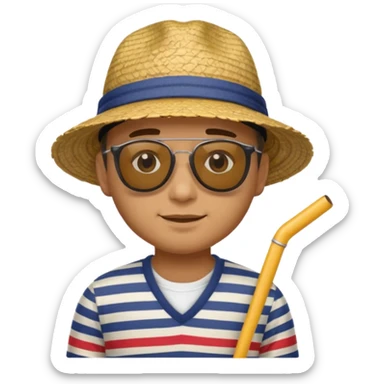 man with striped clothing sun glasses and straw hat sticker