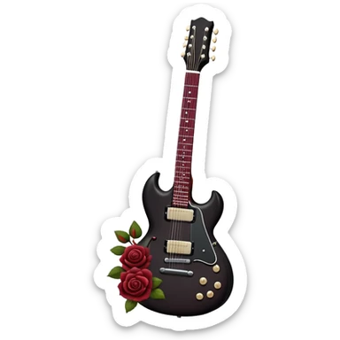 black and maroon guitar with roses sticker