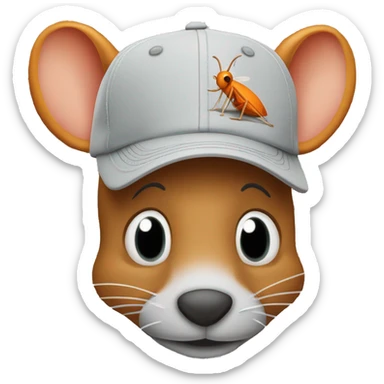 put a orange baseball cap that says "mosquito.buzz" on a rat sticker
