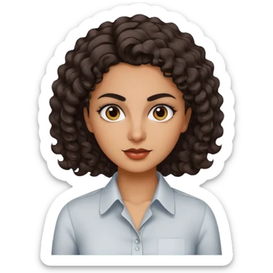 30 yr iranian woman dark brown hair curly wavy short hair, dress shirt, thick eyebrows sticker