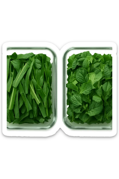 verdure tagliate e sistemate in due schiscette di vetro viste dall'alto, iperrealistico 4k sticker