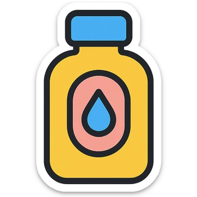 stylized baby oil bottle with a drop, Discord app icon style, modern and approachable sticker
