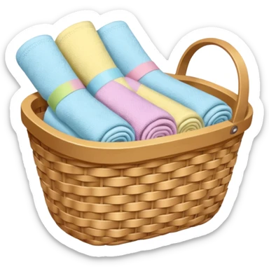 wicker basket with pastel socks and towels visible sticker