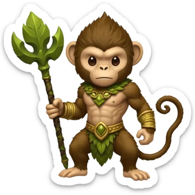 earth elemental monkey warior with moss green and brown furr sticker