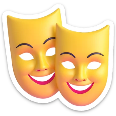 theatre masks with one mask smiling broadly and one mask frowning deeply, comedy and tragedy contrast sticker