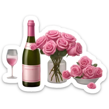 Hyper Realistic Romantic candlelit date,  pink roses with bottle of wine  sticker