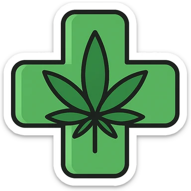 green cross with a subtle cannabis leaf overlay, minimal style sticker