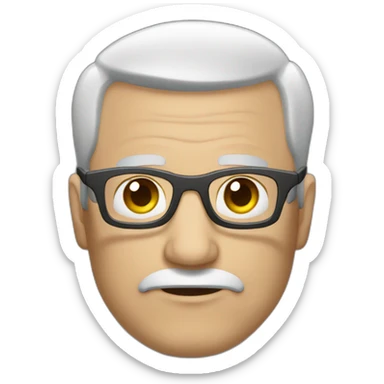 Aged man dark glasses globular eyes baldness shaved hair gray suspicious serious sticker