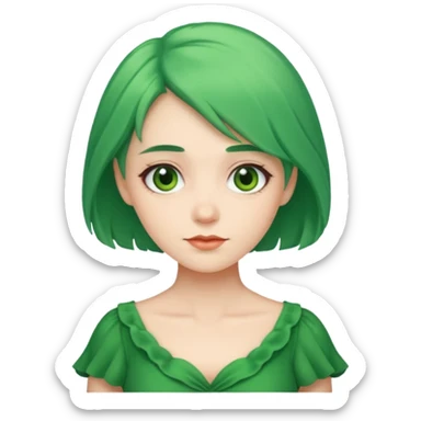green dress old young lady, green hair. sticker