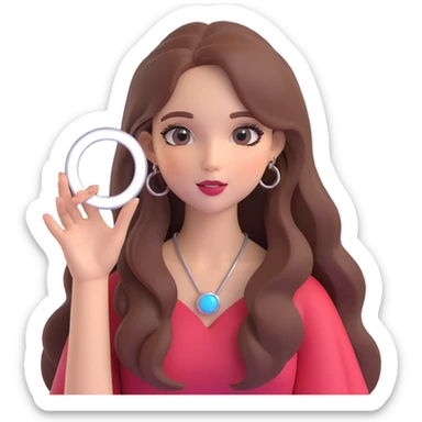 influencer girl, glamorous, makeup, long hair, holding a ring light, beauty vlogger, 3D emoji style sticker