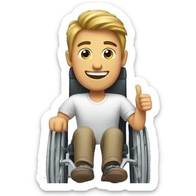 a guy in a wheelchair showing thumbs up sticker