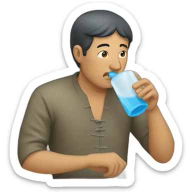 An Uzbek man drinking water from a piyola. sticker