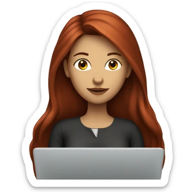 Woman that has Long Dark red hair coding on a laptop sticker