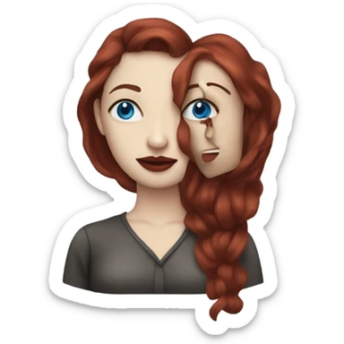 Pale woman long dark red hair blue eyes red lips sticker