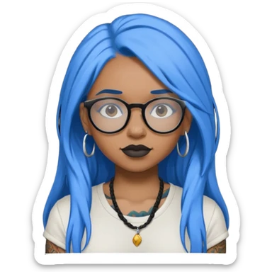 Tattooed & Blue Haired with glasse long hair black girl sticker