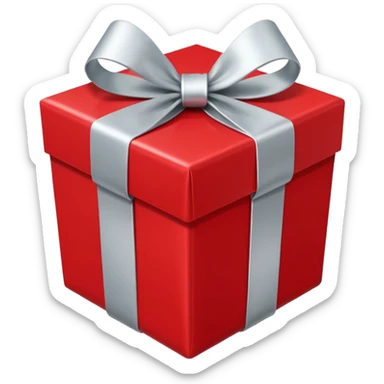 red gift box wrapped with silver ribbon sticker