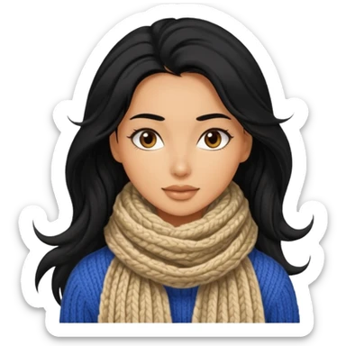 A black hair stylish woman in a long and knitted scarf, hair flowing in the winter breeze. sticker