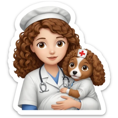 curly nurse holding baby dog sticker