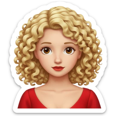 Woman with curly blonde hair and red dress sticker