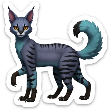 Colorful dark black gloomy spooky pointy foggy smoky points-marked glorious hyper-realistic exotic cute cool beautiful beautiful fantasy-caracal-civet-genet-sergal-vernid-Gryphon-Cacomistle-Trico-oncilla-animal-Fakémon-hybrid-fursona (full body) sticker