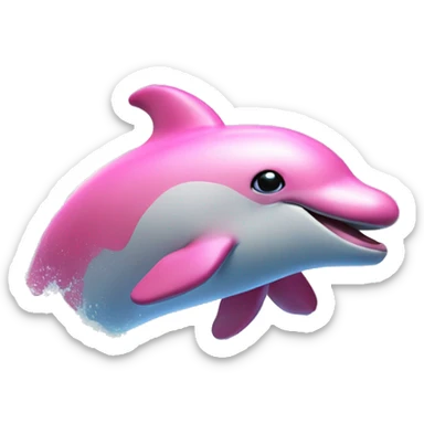 Pink dolphins with unicorn horns jumping out of the water with a sunset and rainbow in the backround  sticker