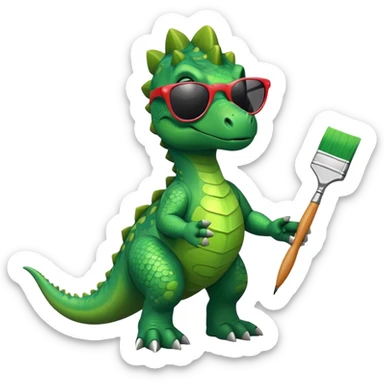 dinosaur with sunglasses and paint brush sticker