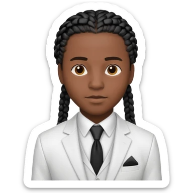 a young black guy with black cornrow braids wearing a full white suit sticker