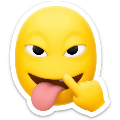 Make an emoji that is telling a secret but sticking out it’s tongue And make it a classic yellow emoji and the hand right next to the moutb and it is a circle just like the iPhone emojis make a yellow hand sticker