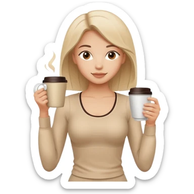 Girl in beige Pilates style holding coffee in her hands sticker