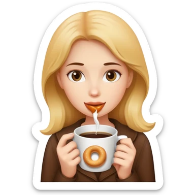 Girl drinking coffee and eating a bagel sticker