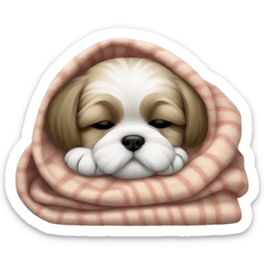 Realistic Shi - tzu puppy sleeping with a blanket sticker