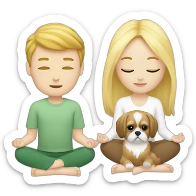 a white boy meditating, and a blonde with a shih tzu sticker