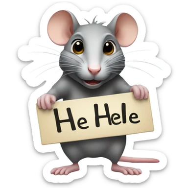 A rat holds a sign with the inscription "HE HE" sticker